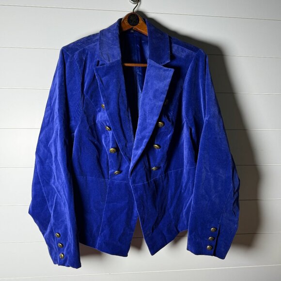 Torrid Royal Blue Purple Velvet Button High Low Blazer Size 4 - Picture 1 of 10